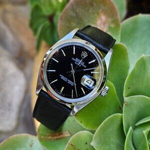 Rolex Unisex 34mm Date 1500 black stick steel on leather